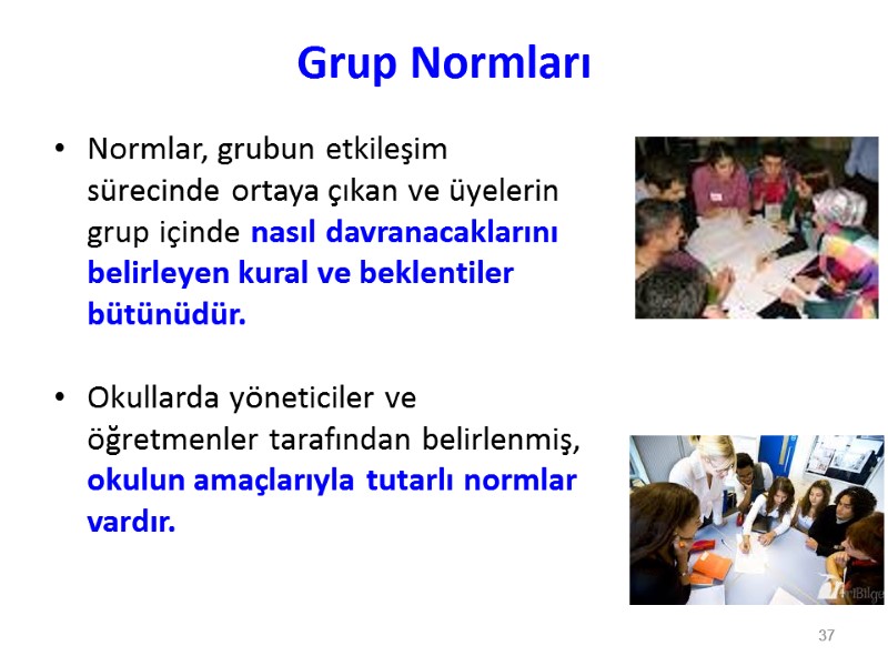 Grup Normları Normlar, grubun etkileşim sürecinde ortaya çıkan ve üyelerin grup içinde nasıl davranacaklarını
